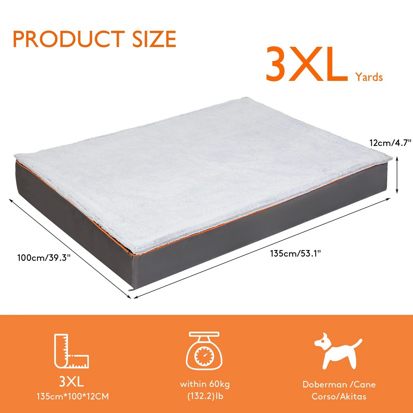 Orthopedic Dog Pillow Bed – Joint Support Foam Cushion – Removable Washable Cover – 37.4×27.5×3.1″ Large – Dogs