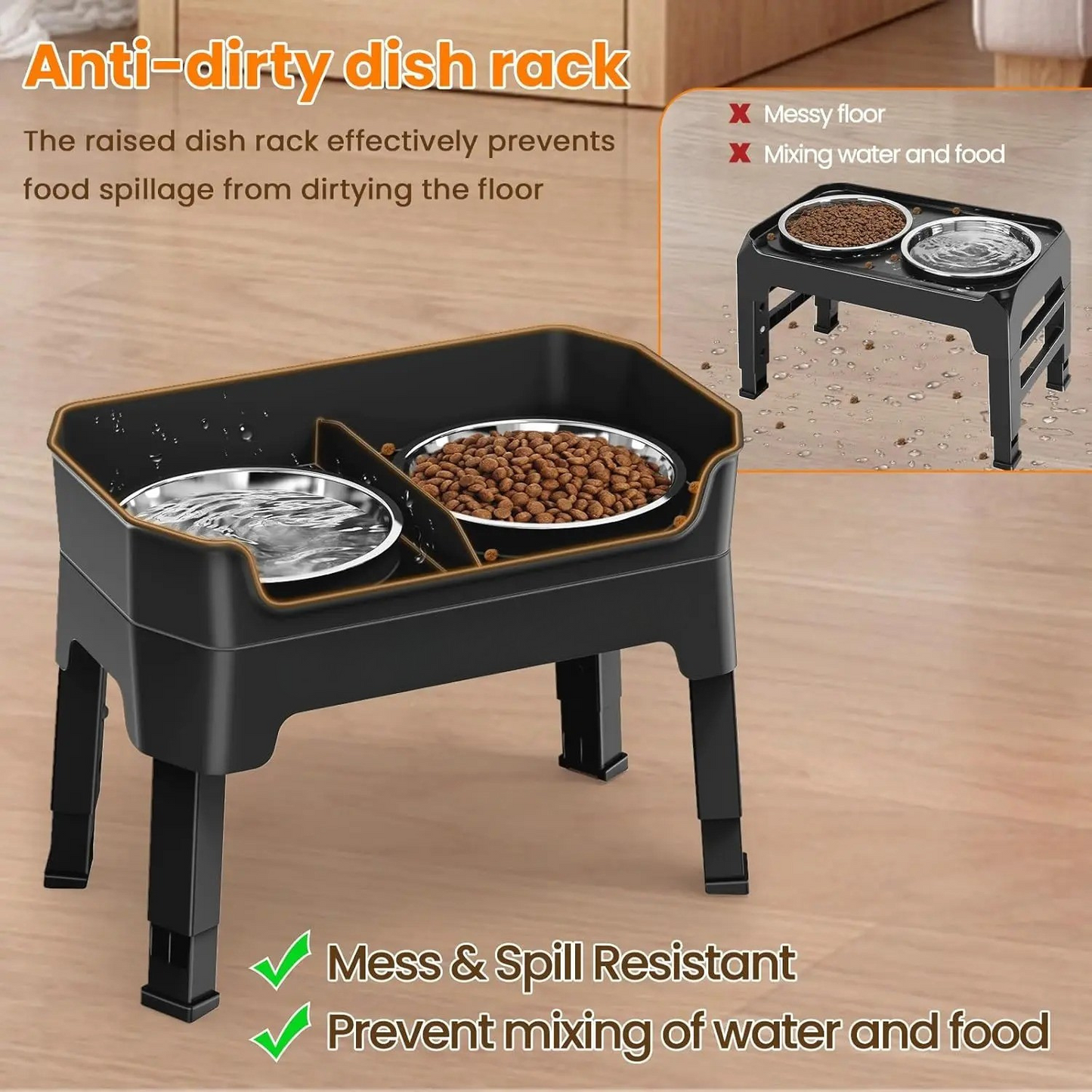 3‑in‑1 Elevated Slow Feeder Dog Bowl – Mess‑Proof – Stainless Steel – 1.6 L – Medium & Large Dogs