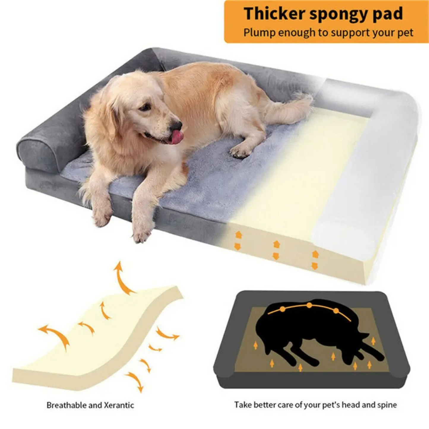 Orthopedic Dog Bed – Pressure-Relief Comfort – Removable Washable Cover – Extra Large (47.2×35.4×7.8″) – Dogs 88–132 lbs