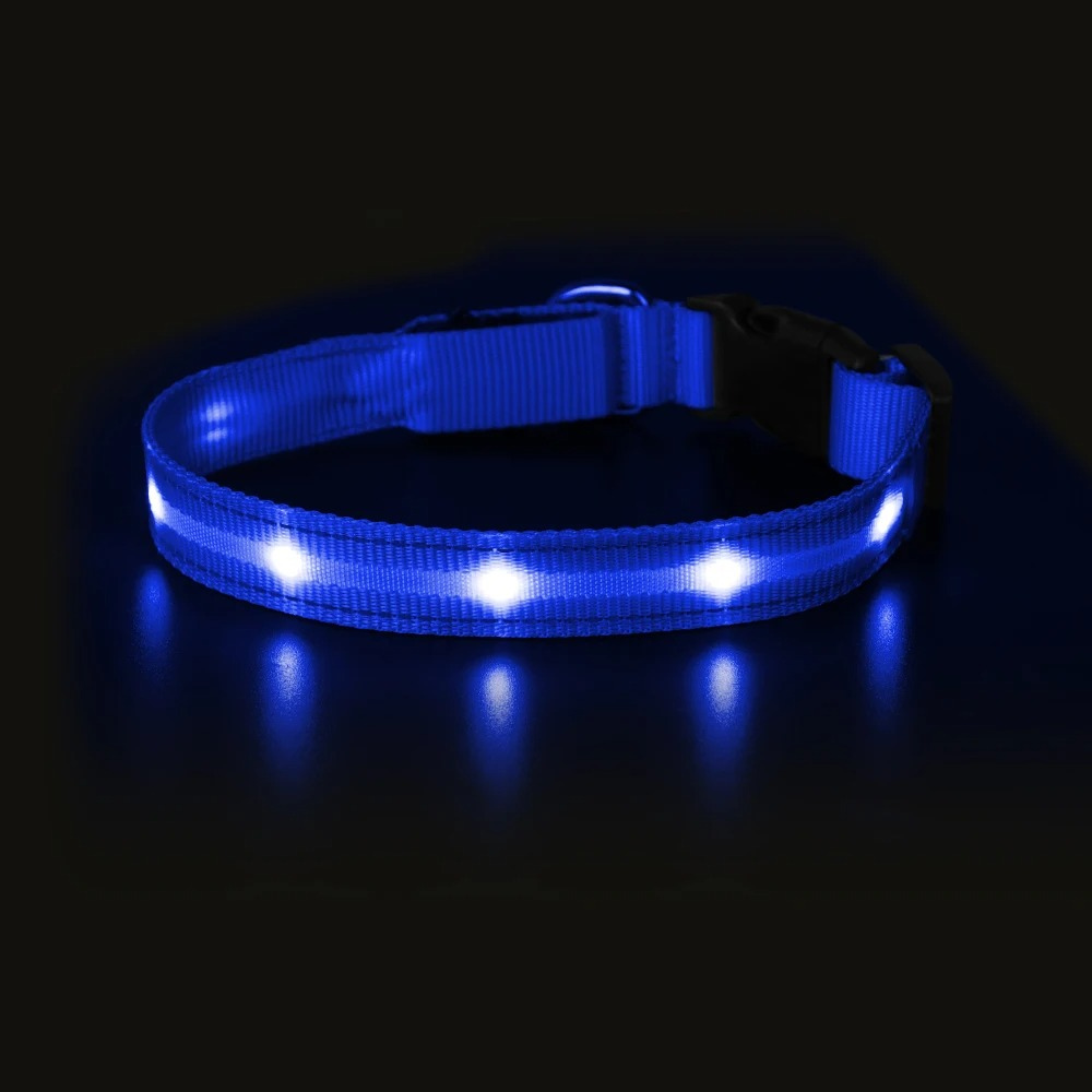 Rechargeable LED Dog Collar – Reflective Night Safety Visibility – Waterproof Nylon – USB Light‑Up Adjustable (S–L) – Small to Large Dogs