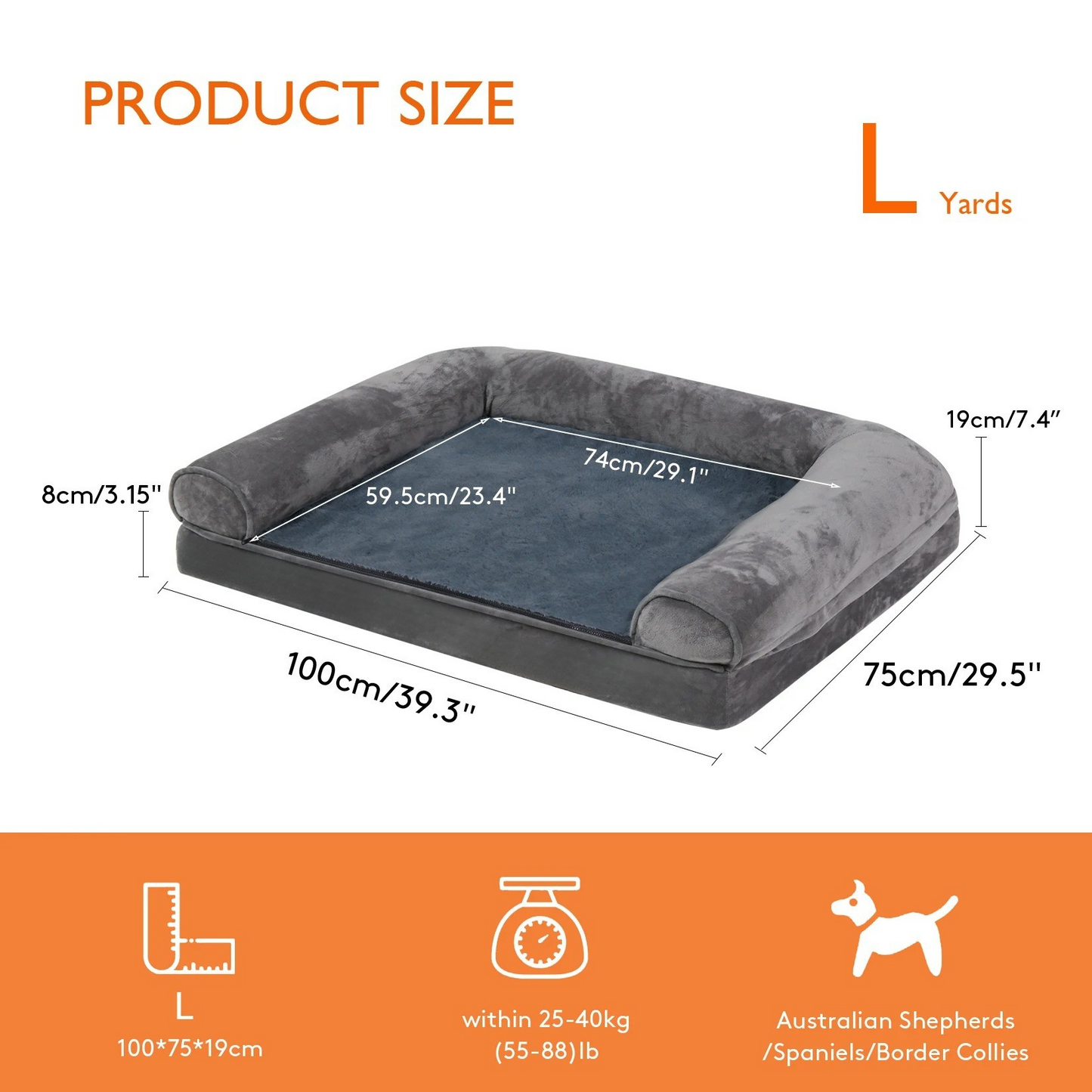 Orthopedic Dog Bed – Pressure-Relief Comfort – Removable Washable Cover – Extra Large (47.2×35.4×7.8″) – Dogs 88–132 lbs