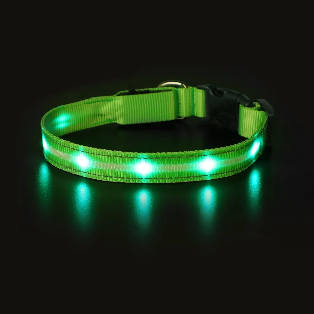 Rechargeable LED Dog Collar – Reflective Night Safety Visibility – Waterproof Nylon – USB Light‑Up Adjustable (S–L) – Small to Large Dogs
