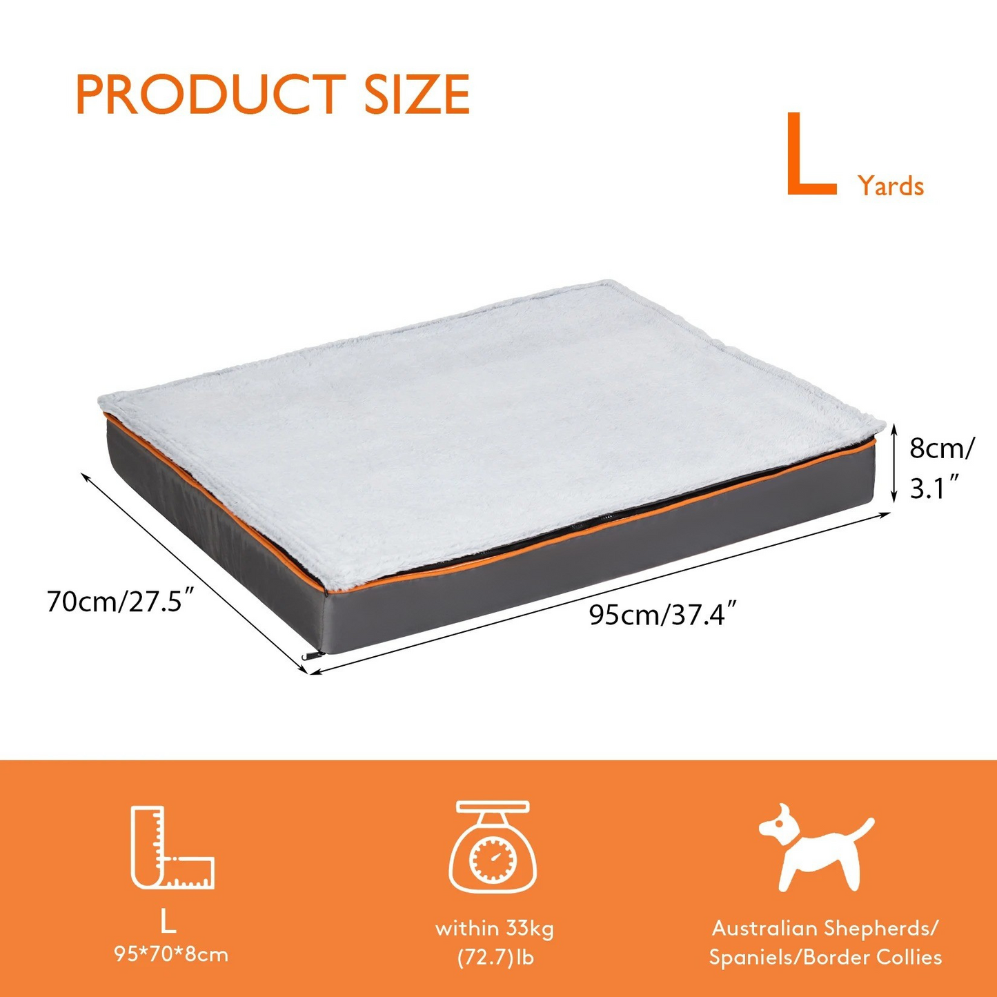 Orthopedic Dog Pillow Bed – Joint Support Foam Cushion – Removable Washable Cover – 37.4×27.5×3.1″ Large – Dogs