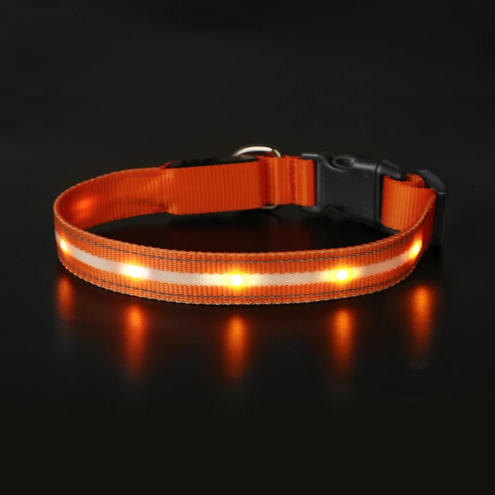 Rechargeable LED Dog Collar – Reflective Night Safety Visibility – Waterproof Nylon – USB Light‑Up Adjustable (S–L) – Small to Large Dogs