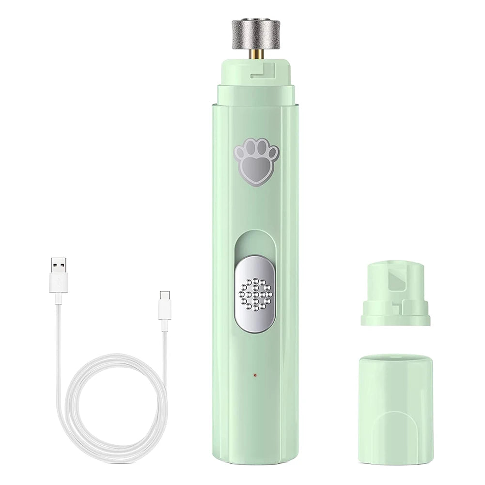 Electric Pet Nail Grinder – Quiet 2‑Speed Trimming – Diamond Grinding Wheel with LED Light – 500 mAh USB Rechargeable – Cats & Dogs