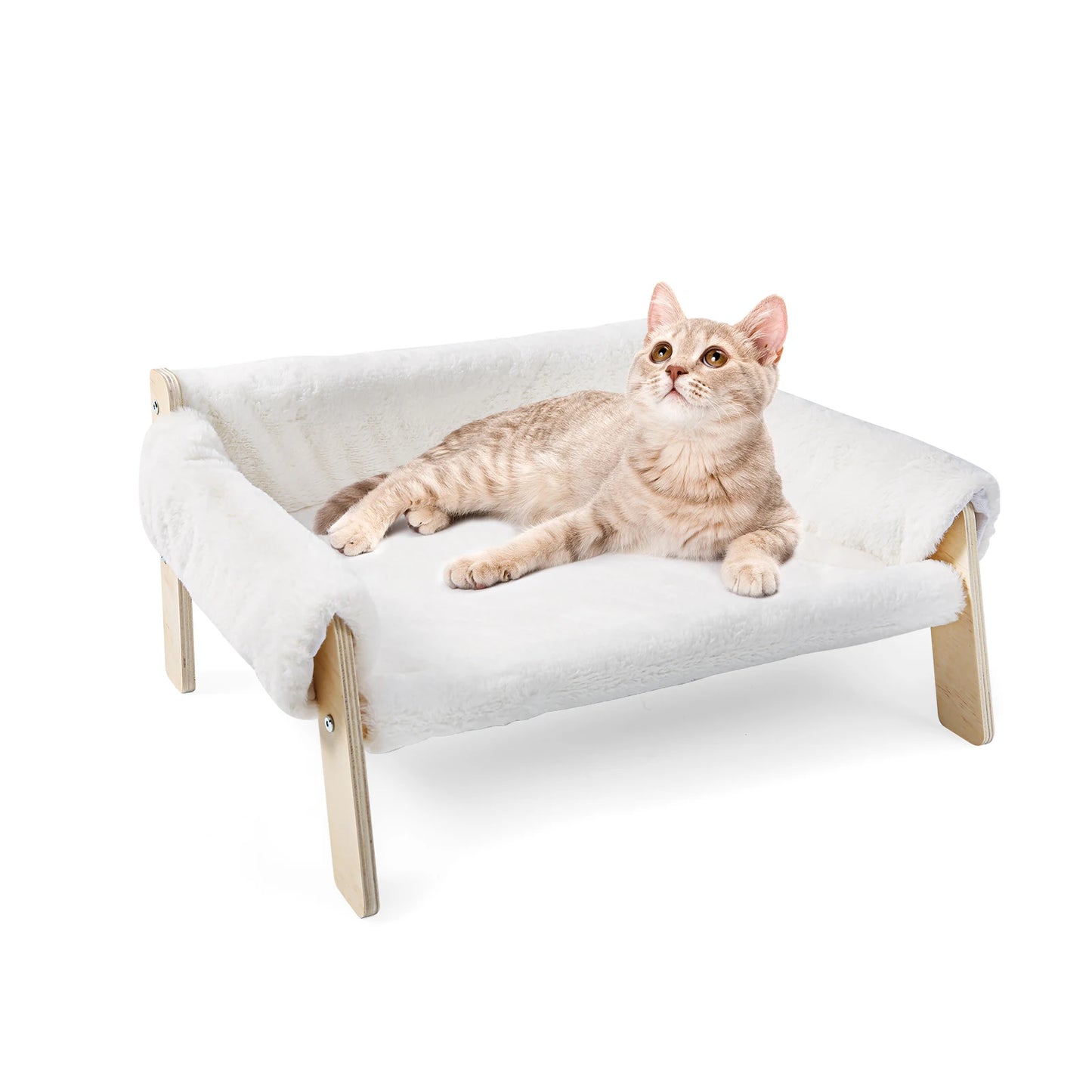 Raised Cat Sofa Bed – Elevated Ventilated Design – Plush Fabric & Wood Legs – 21.5×17.3×7.9 in – Cats & Small Dogs