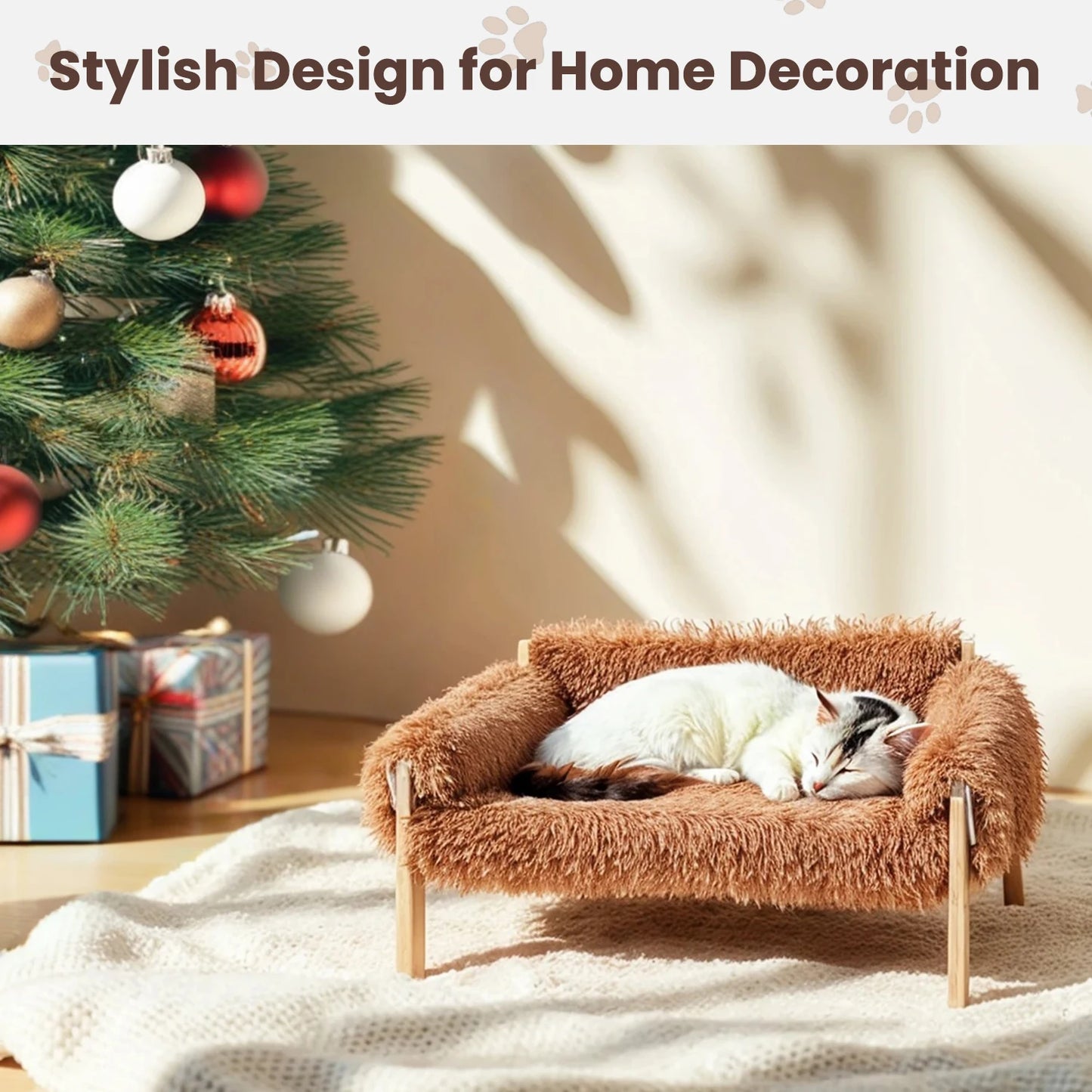 Raised Cat Sofa Bed – Elevated Ventilated Design – Plush Fabric & Wood Legs – 21.5×17.3×7.9 in – Cats & Small Dogs