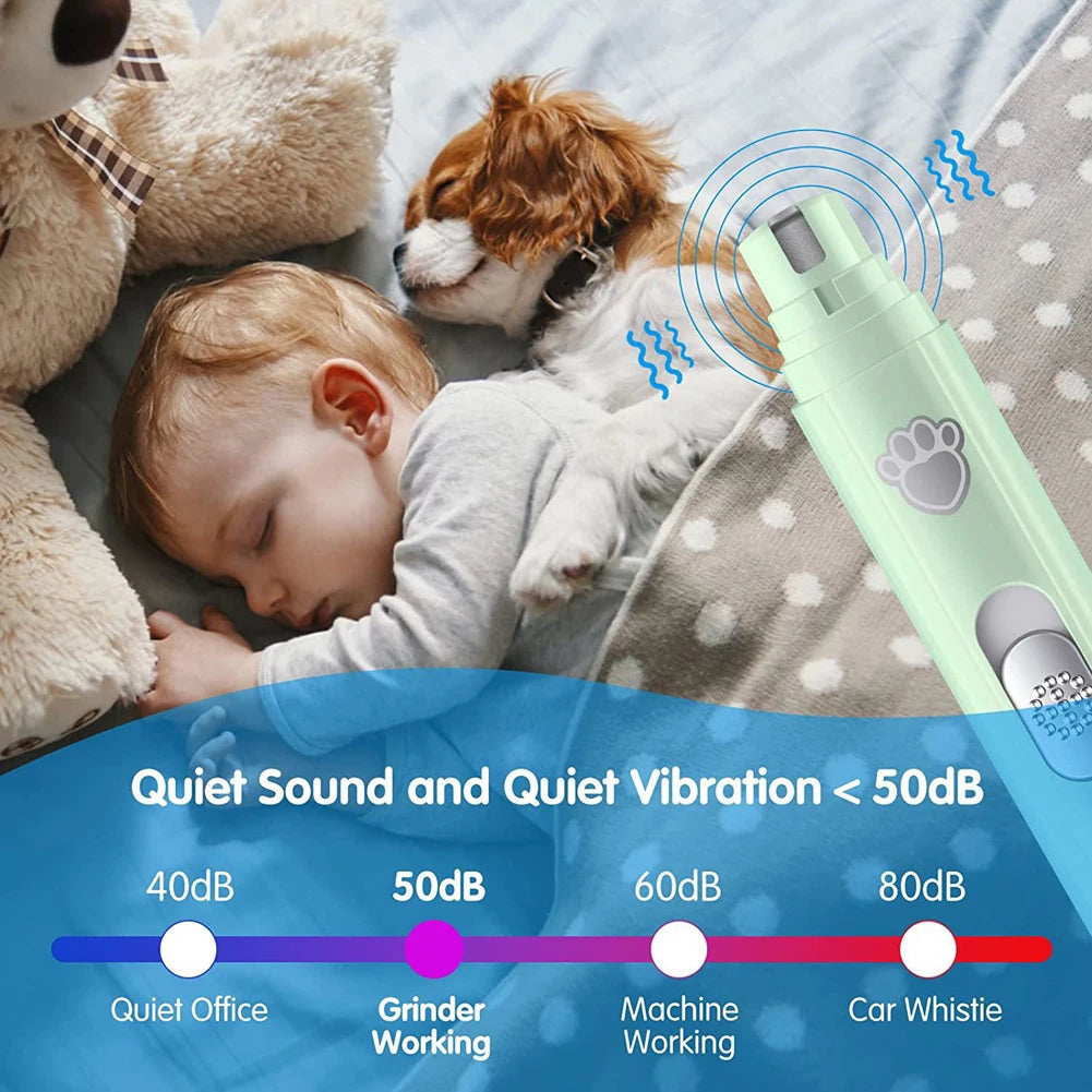 Electric Pet Nail Grinder – Quiet 2‑Speed Trimming – Diamond Grinding Wheel with LED Light – 500 mAh USB Rechargeable – Cats & Dogs