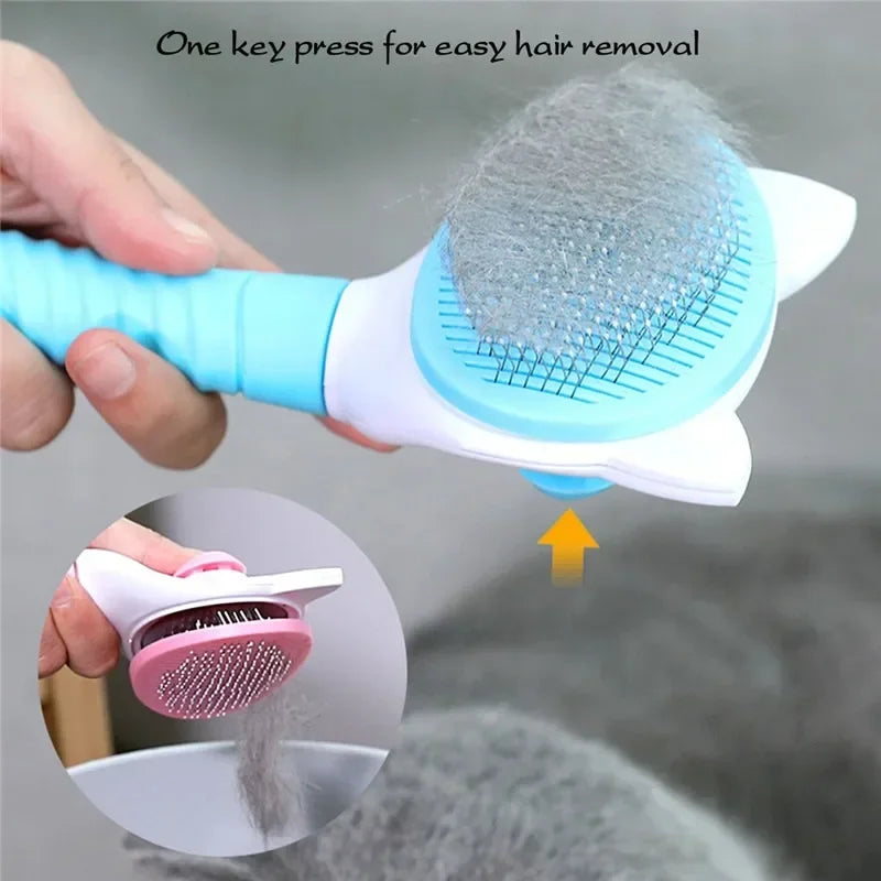 Self‑Cleaning Pet Grooming Brush – Shedding Hair Remover – Plastic Comb & Glove – Dogs & Cats