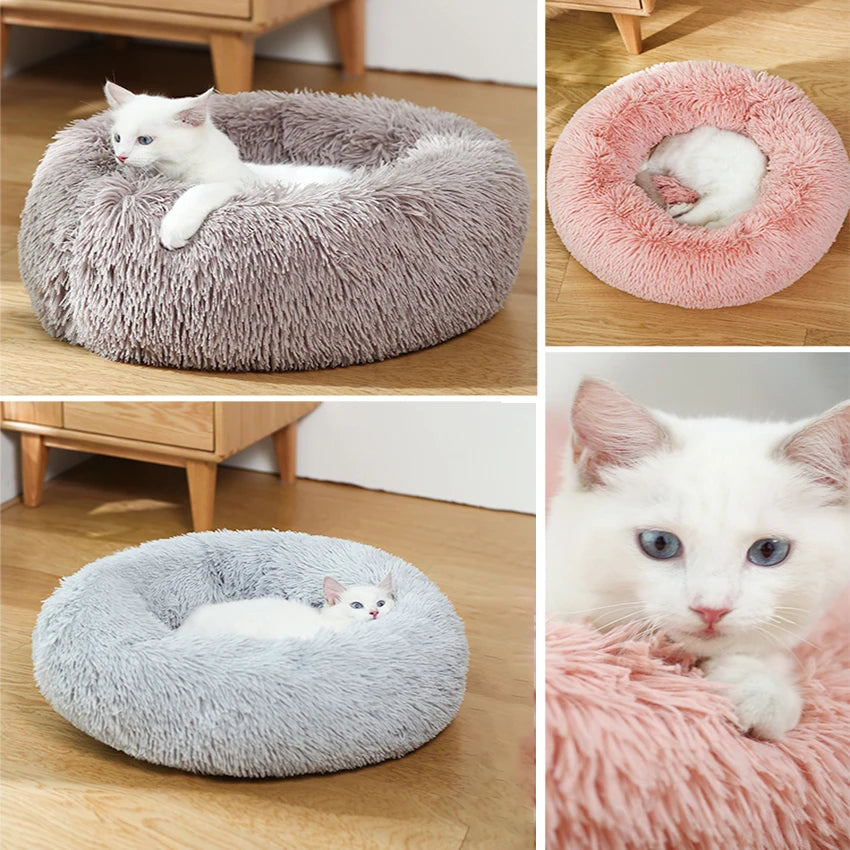 Donut Plush Pet Bed – Calming Cozy Cushion – Waterproof 100% Cotton Plush – Multiple Sizes 40–100 cm – Dogs & Cats