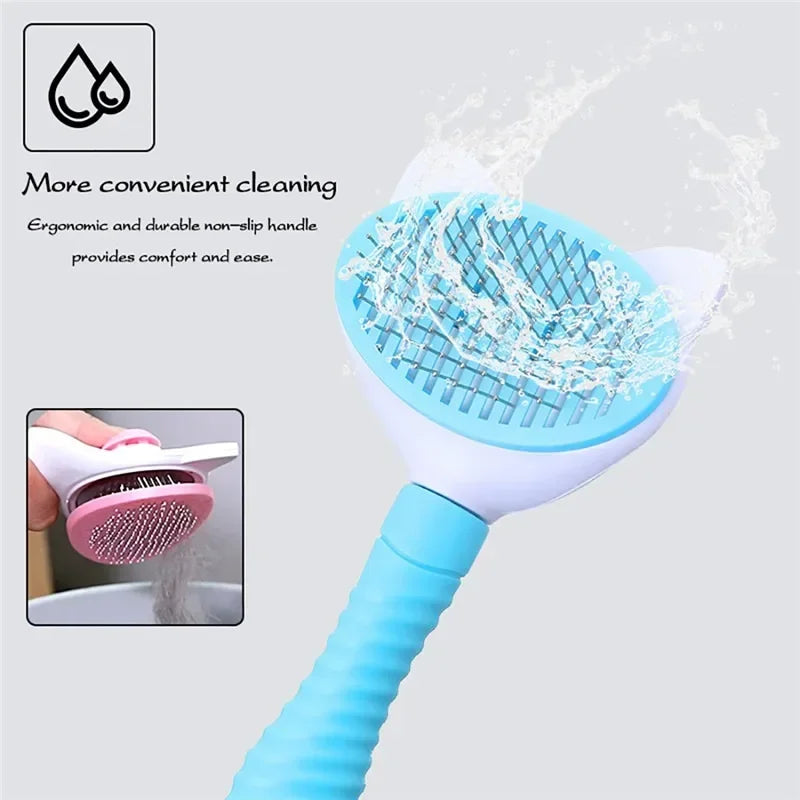 Self‑Cleaning Pet Grooming Brush – Shedding Hair Remover – Plastic Comb & Glove – Dogs & Cats