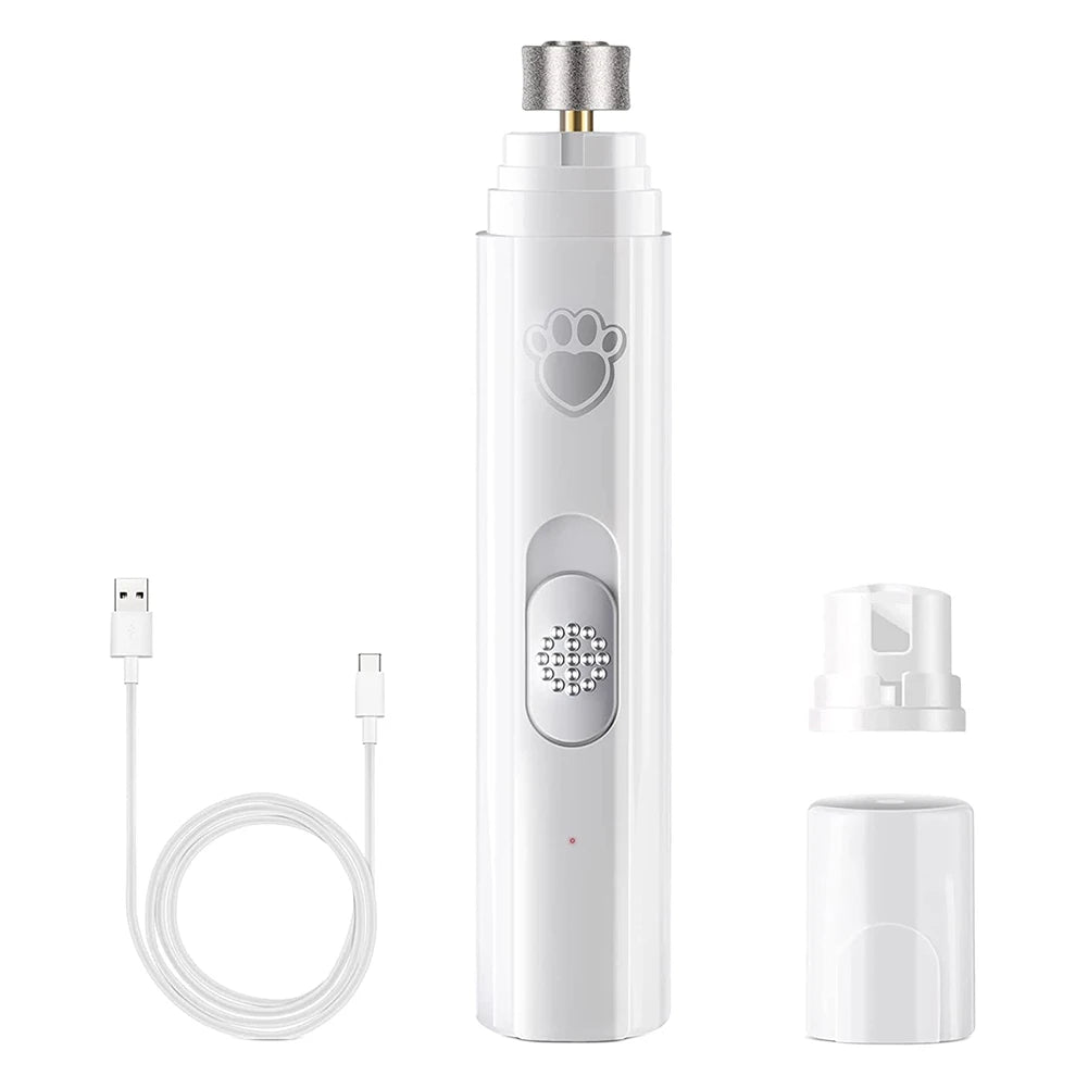 Electric Pet Nail Grinder – Quiet 2‑Speed Trimming – Diamond Grinding Wheel with LED Light – 500 mAh USB Rechargeable – Cats & Dogs