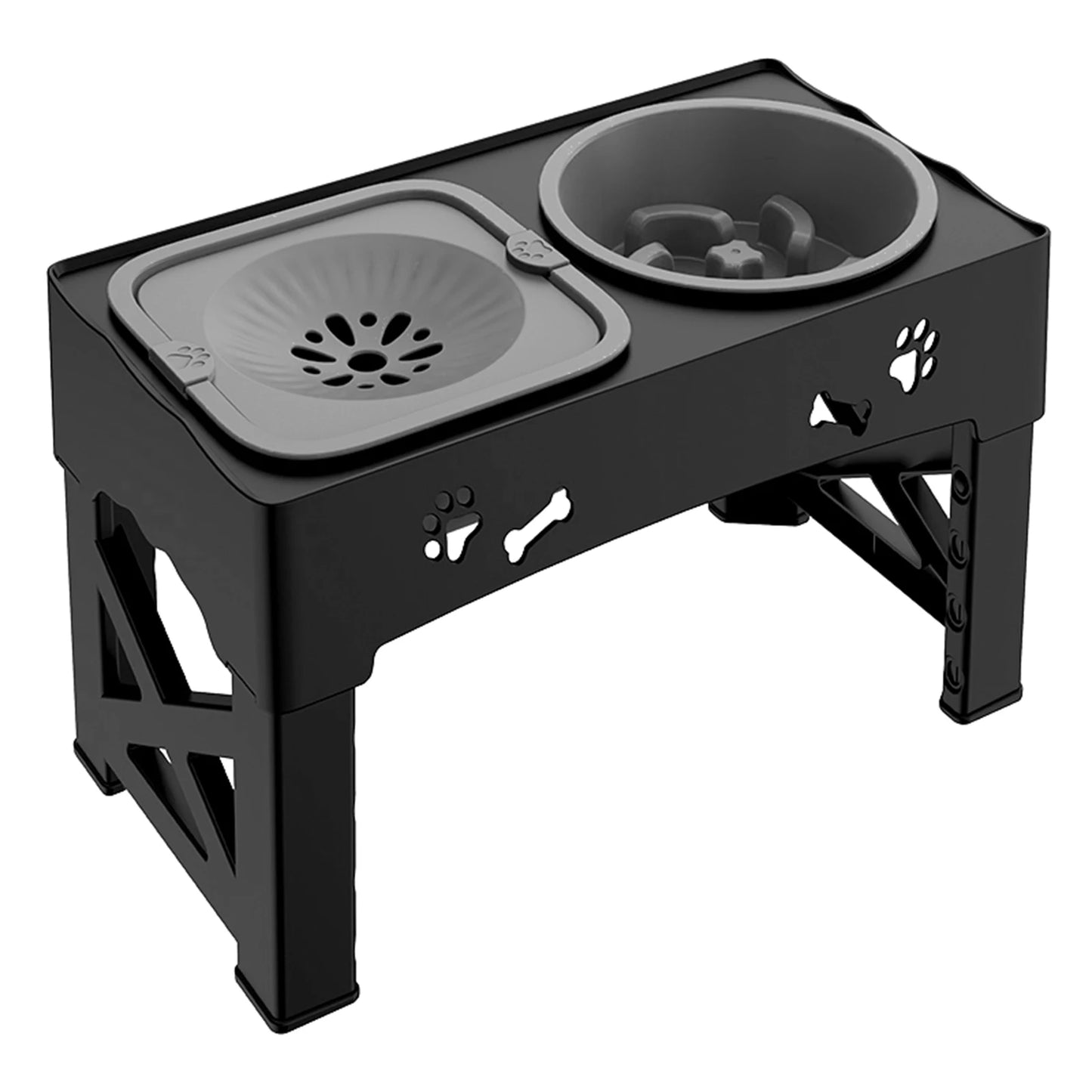 3-in-1 Pet Feeder – Slow Feed & Water Bowl Set – Adjustable 5-Height Foldable ABS Base – 16.9″ – For Cats & Dogs