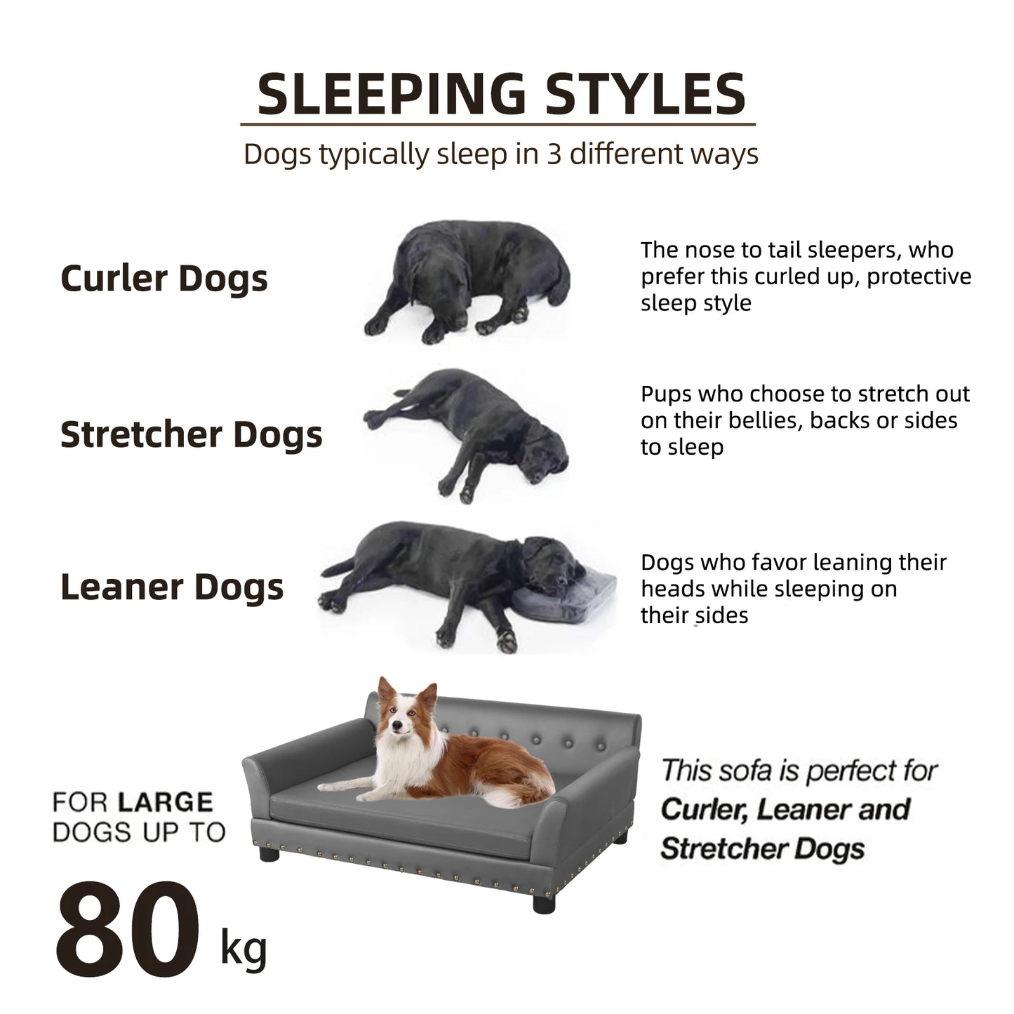 Pet Sofa Lounge Chair – Luxurious Elevated Comfort – Microfiber Leather & Eucalyptus Wood – Large/Extra Large – Dogs