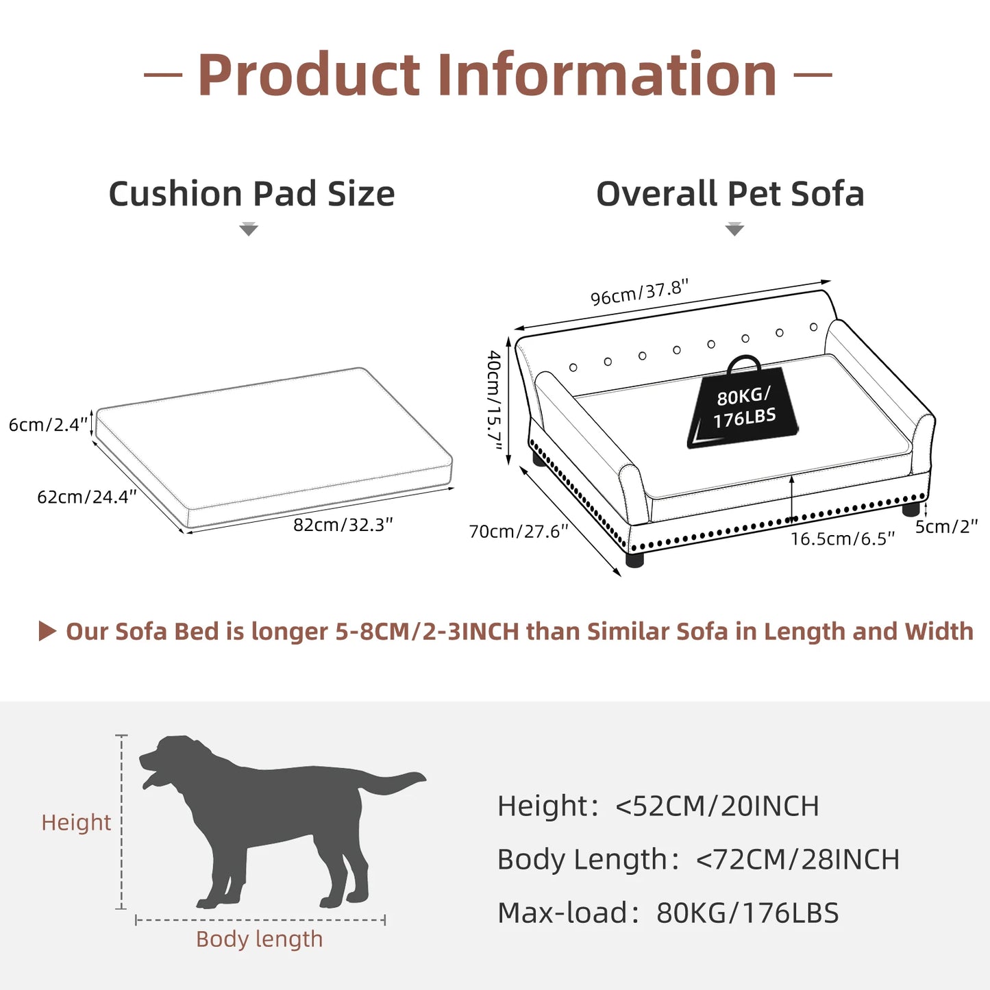 Pet Sofa Lounge Chair – Luxurious Elevated Comfort – Microfiber Leather & Eucalyptus Wood – Large/Extra Large – Dogs