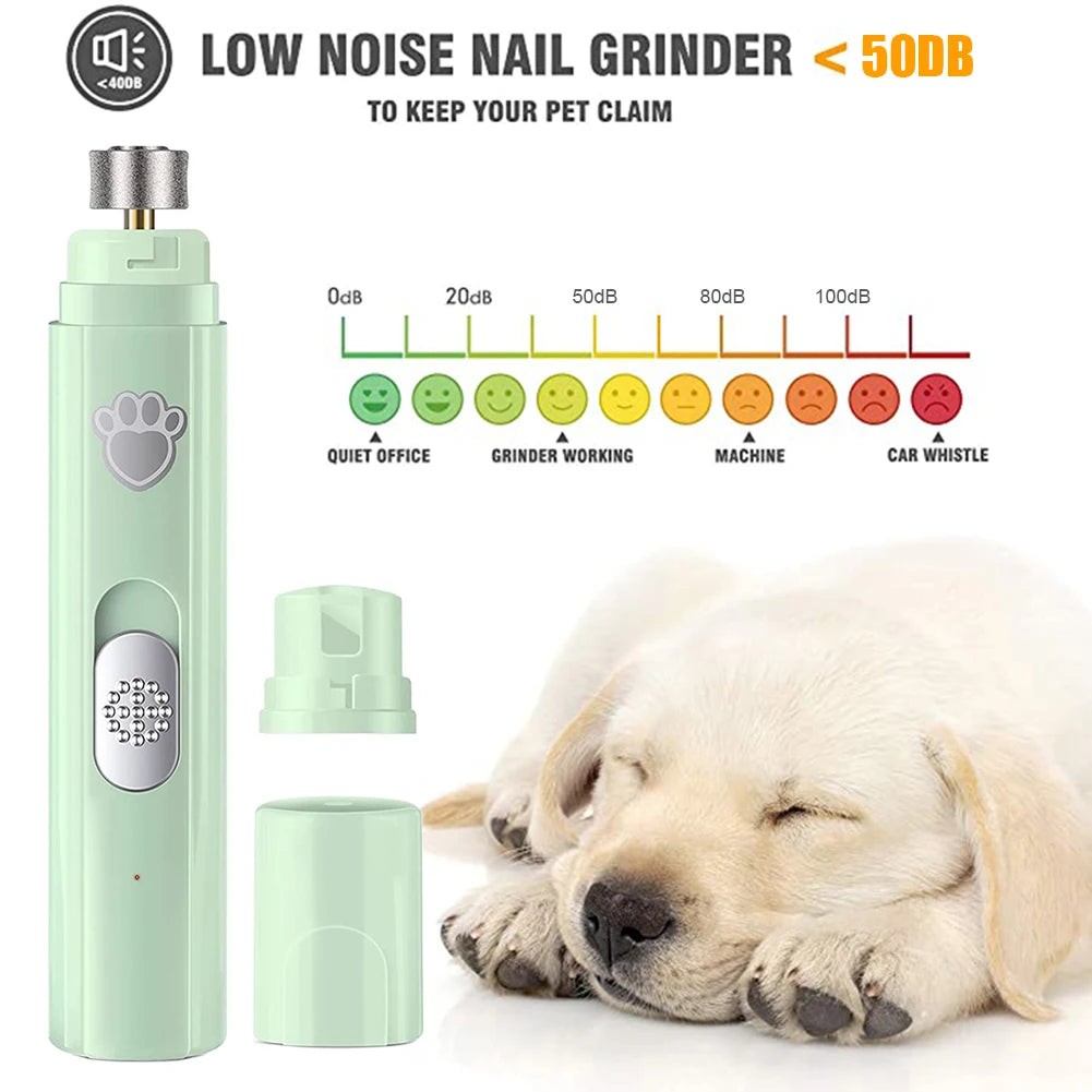 Electric Pet Nail Grinder – Quiet 2‑Speed Trimming – Diamond Grinding Wheel with LED Light – 500 mAh USB Rechargeable – Cats & Dogs