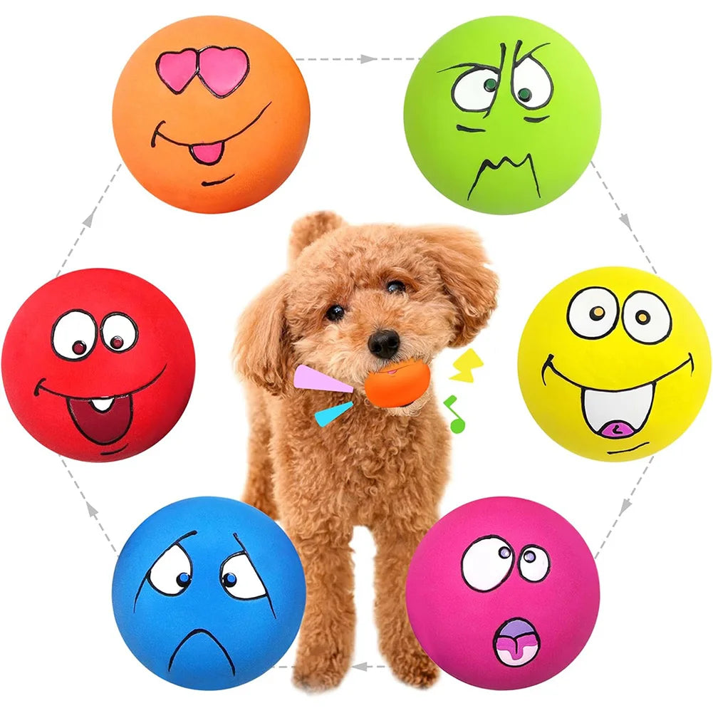 Smile‑Face Squeaky Dog Ball Pack – 6‑Pack Interactive Chew & Fetch Balls – Natural Latex Rubber – 2.09″ Diameter – Small & Medium Dogs