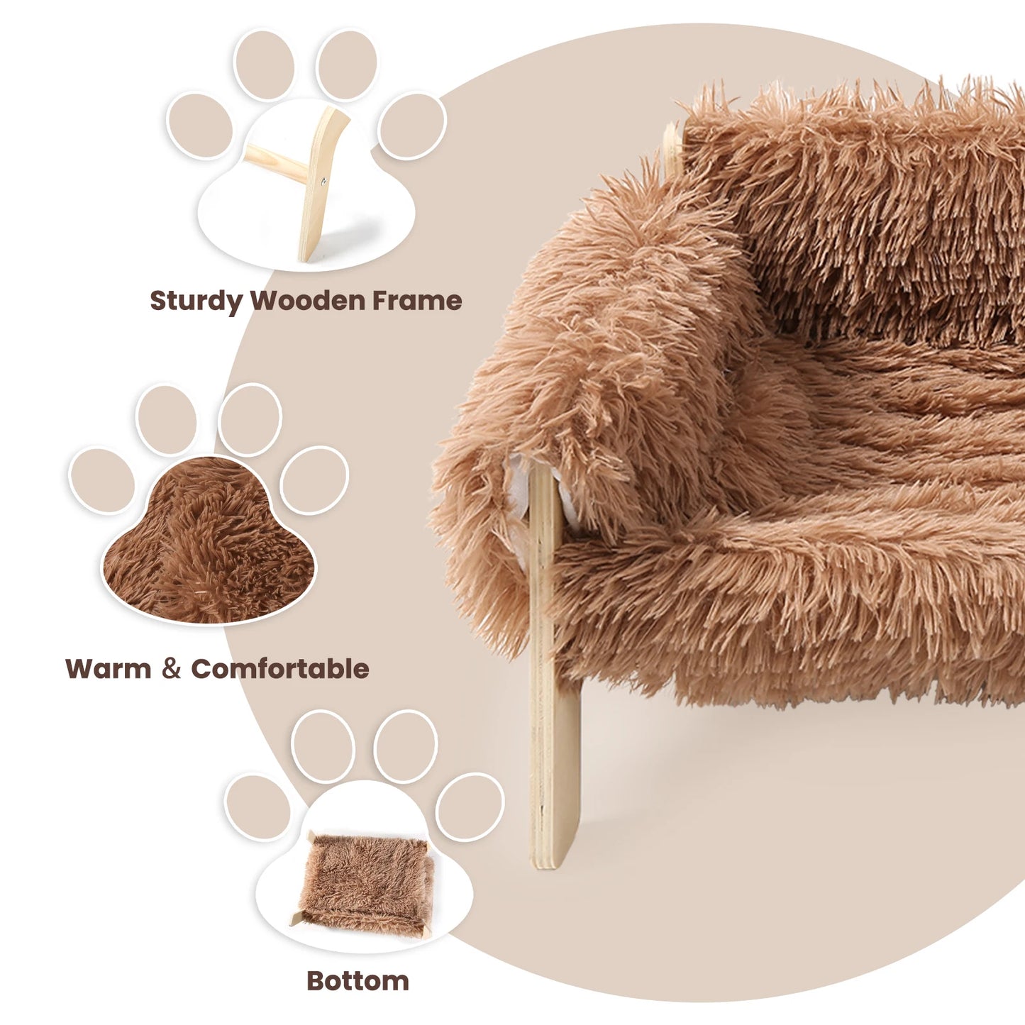 Raised Cat Sofa Bed – Elevated Ventilated Design – Plush Fabric & Wood Legs – 21.5×17.3×7.9 in – Cats & Small Dogs