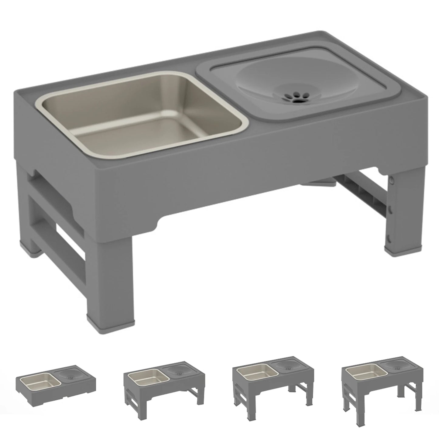 Elevated Dog Slow Feeder – 4-Height Adjustable Wood Stand – Stainless Steel & Splash-Proof Bowls – For Small & Medium Dogs