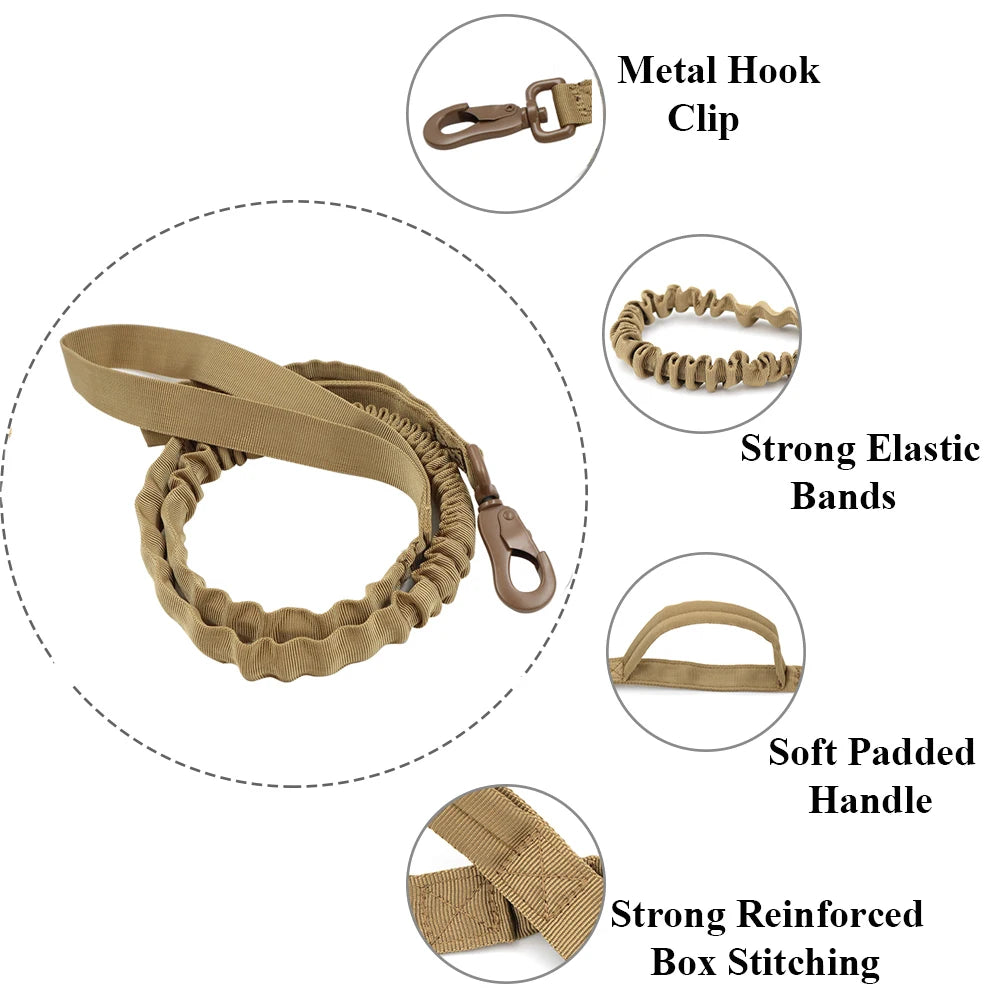 Tactical Dog Leash – Shock‑Absorbing Bungee – Premium Nylon – Adjustable 41 – 57 in – Medium & Small Dogs
