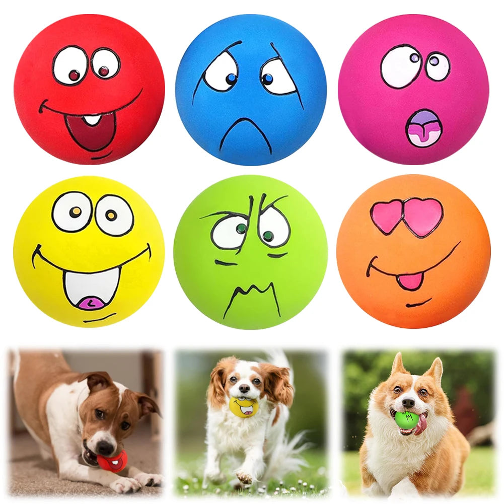 Smile‑Face Squeaky Dog Ball Pack – 6‑Pack Interactive Chew & Fetch Balls – Natural Latex Rubber – 2.09″ Diameter – Small & Medium Dogs