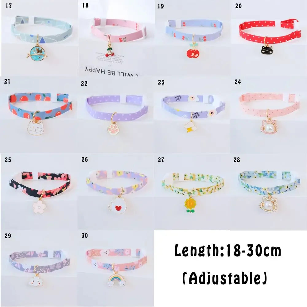 Cat Safety Collar – Adjustable Cat Collar with Breakaway Protection – Jeweled Nylon Ribbon Pendant – 18–30 cm – Cats & Small Dogs