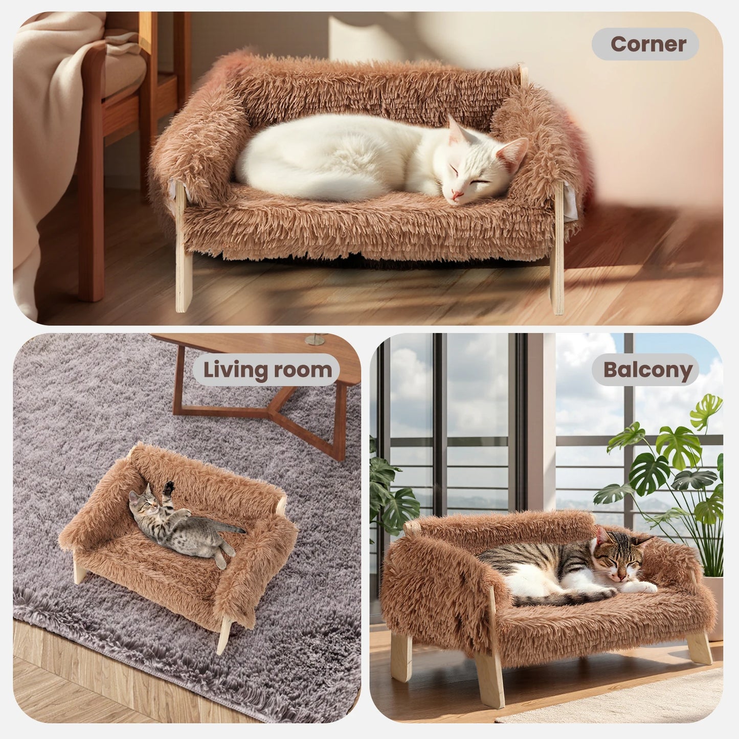 Raised Cat Sofa Bed – Elevated Ventilated Design – Plush Fabric & Wood Legs – 21.5×17.3×7.9 in – Cats & Small Dogs