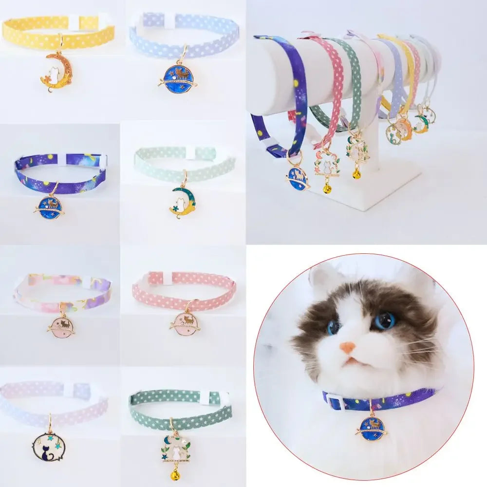Cat Safety Collar – Adjustable Cat Collar with Breakaway Protection – Jeweled Nylon Ribbon Pendant – 18–30 cm – Cats & Small Dogs
