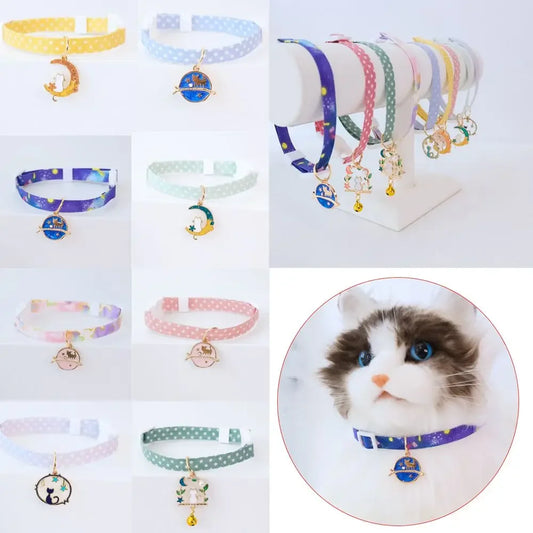 Cat Safety Collar – Adjustable Cat Collar with Breakaway Protection – Jeweled Nylon Ribbon Pendant – 18–30 cm – Cats & Small Dogs