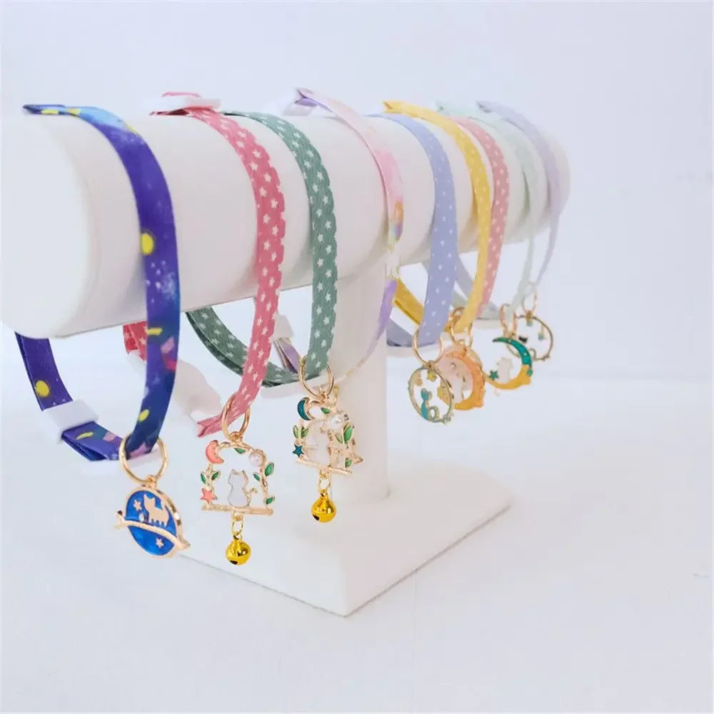 Cat Safety Collar – Adjustable Cat Collar with Breakaway Protection – Jeweled Nylon Ribbon Pendant – 18–30 cm – Cats & Small Dogs