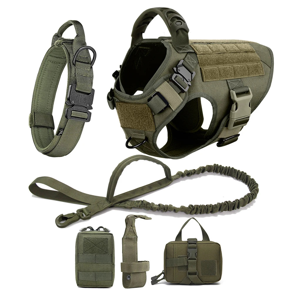 Dog Training Vest Harness & Leash Set – Adjustable No‑Pull Quick‑Release – 1050D Nylon Tactical Molle – S–XL – Medium & Large Dogs