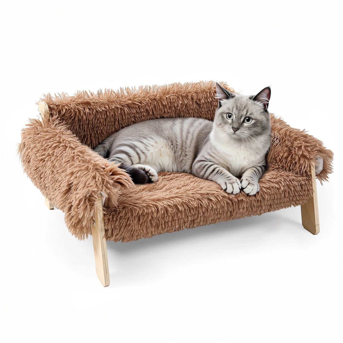 Raised Cat Sofa Bed – Elevated Ventilated Design – Plush Fabric & Wood Legs – 21.5×17.3×7.9 in – Cats & Small Dogs