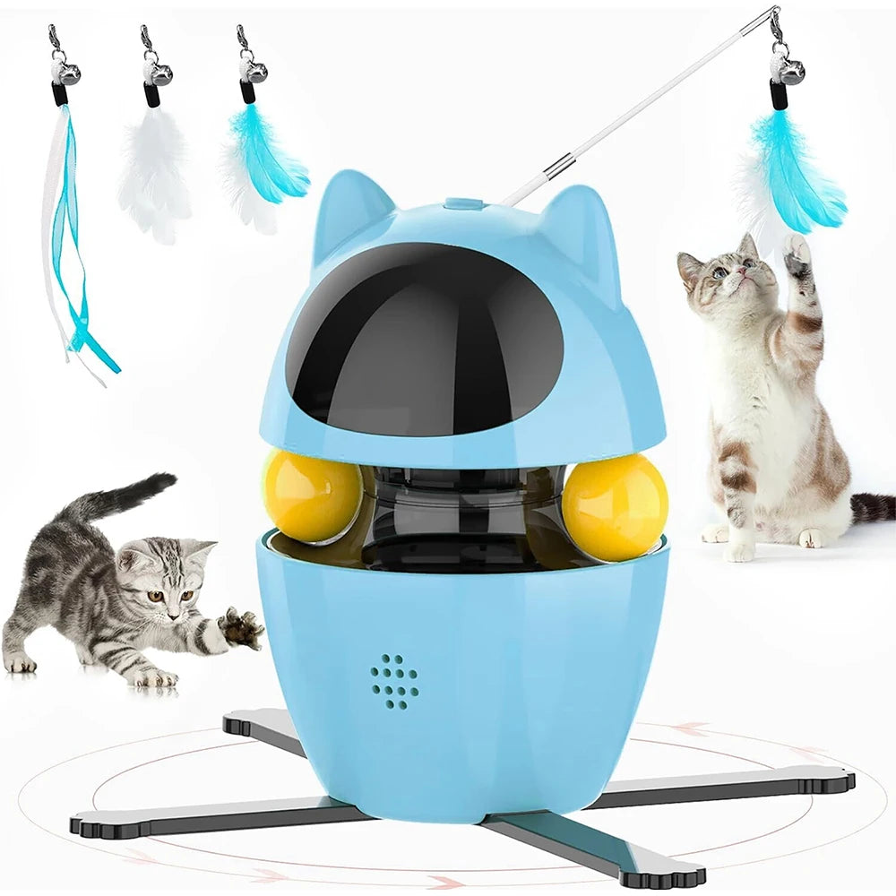 Electric Interactive Cat Toy – 4‑in‑1 Laser, Feather & Ball Play – USB Rechargeable ABS Plastic – 9.8×10×14 cm – Indoor Cats