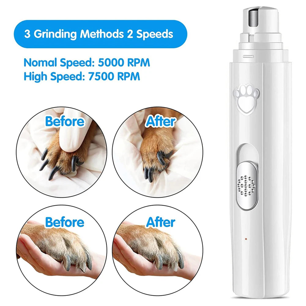 Electric Pet Nail Grinder - Painless Low‑Vibration Trimming - Diamond Polisher Wheel - 500 mAh USB Rechargeable - Cats & Dogs