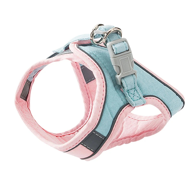 Pet Harness Leash Set – Breathable No‑Pull Reflective Safety – Soft Suede Fabric – S–3XL – Cats & Small Dogs