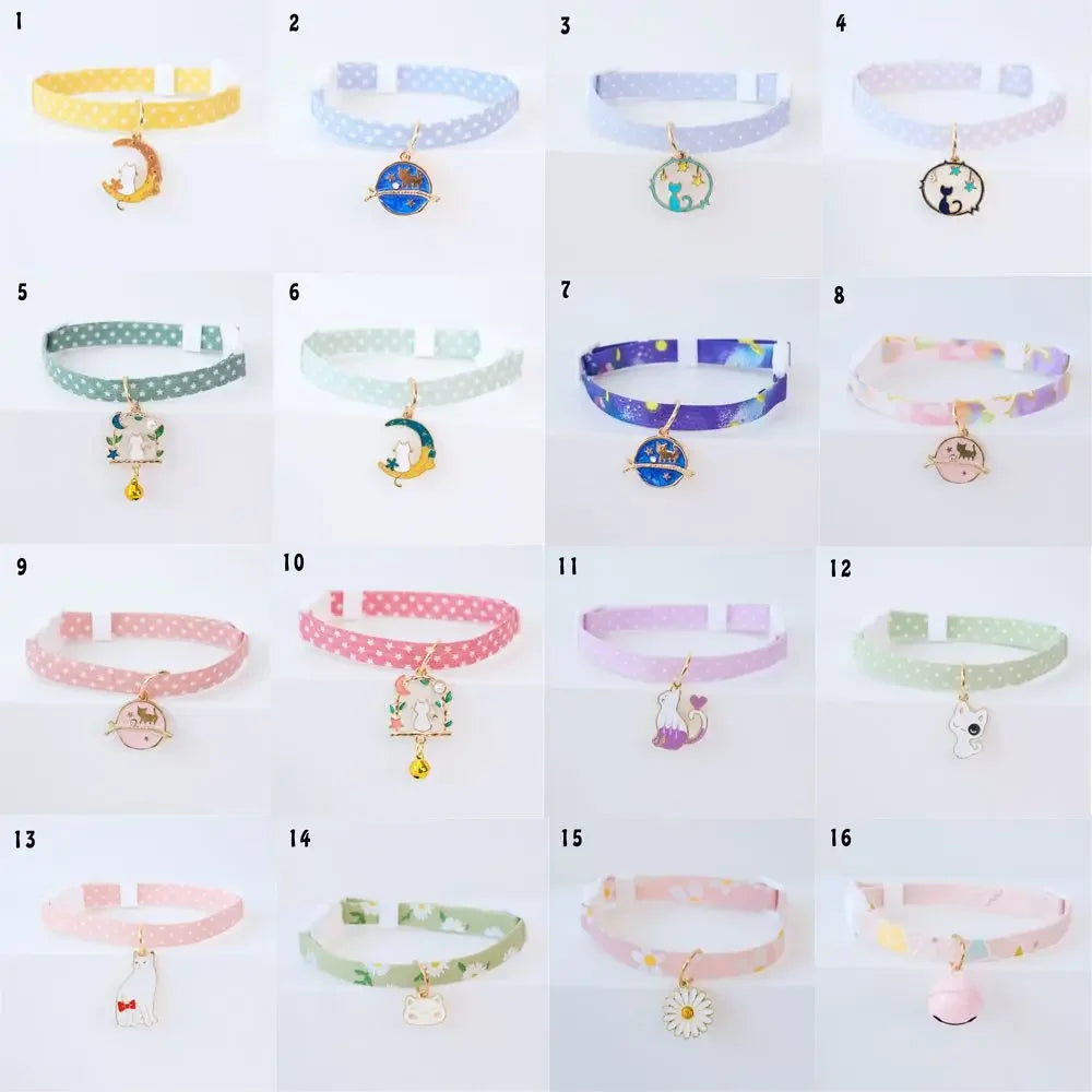 Cat Safety Collar – Adjustable Cat Collar with Breakaway Protection – Jeweled Nylon Ribbon Pendant – 18–30 cm – Cats & Small Dogs