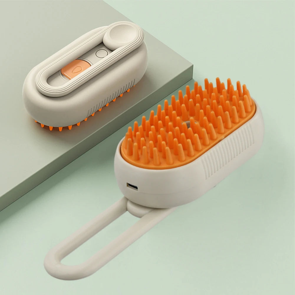 USB Rechargeable Steam Pet Grooming Comb – 3‑in‑1 Hair Removal & Massage – Silicone Bristles – 20 mL Essence Tank – Cats & Dogs