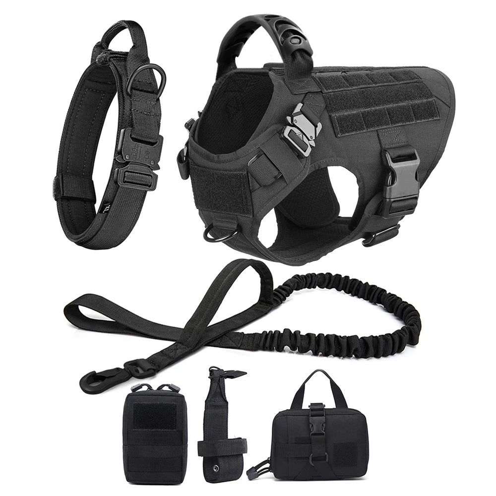 Dog Training Vest Harness & Leash Set – Adjustable No‑Pull Quick‑Release – 1050D Nylon Tactical Molle – S–XL – Medium & Large Dogs