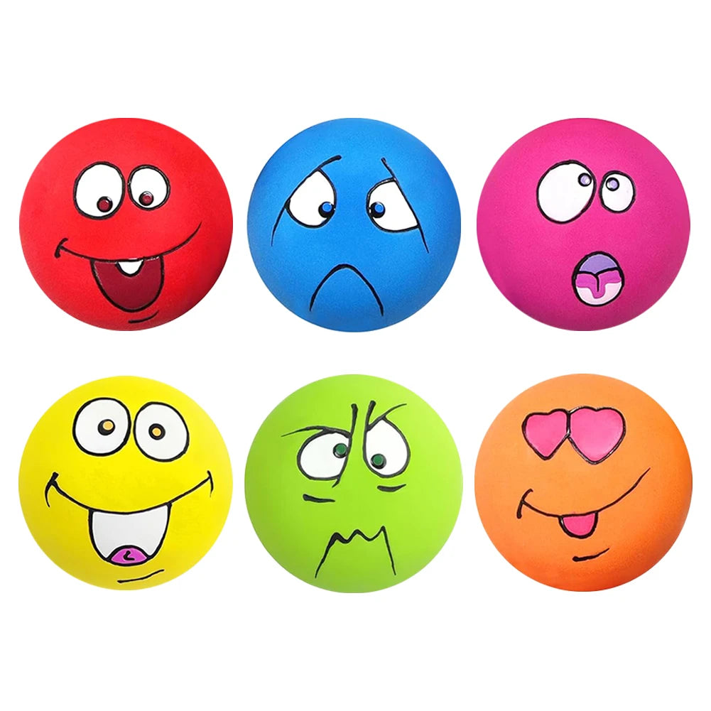 Smile‑Face Squeaky Dog Ball Pack – 6‑Pack Interactive Chew & Fetch Balls – Natural Latex Rubber – 2.09″ Diameter – Small & Medium Dogs