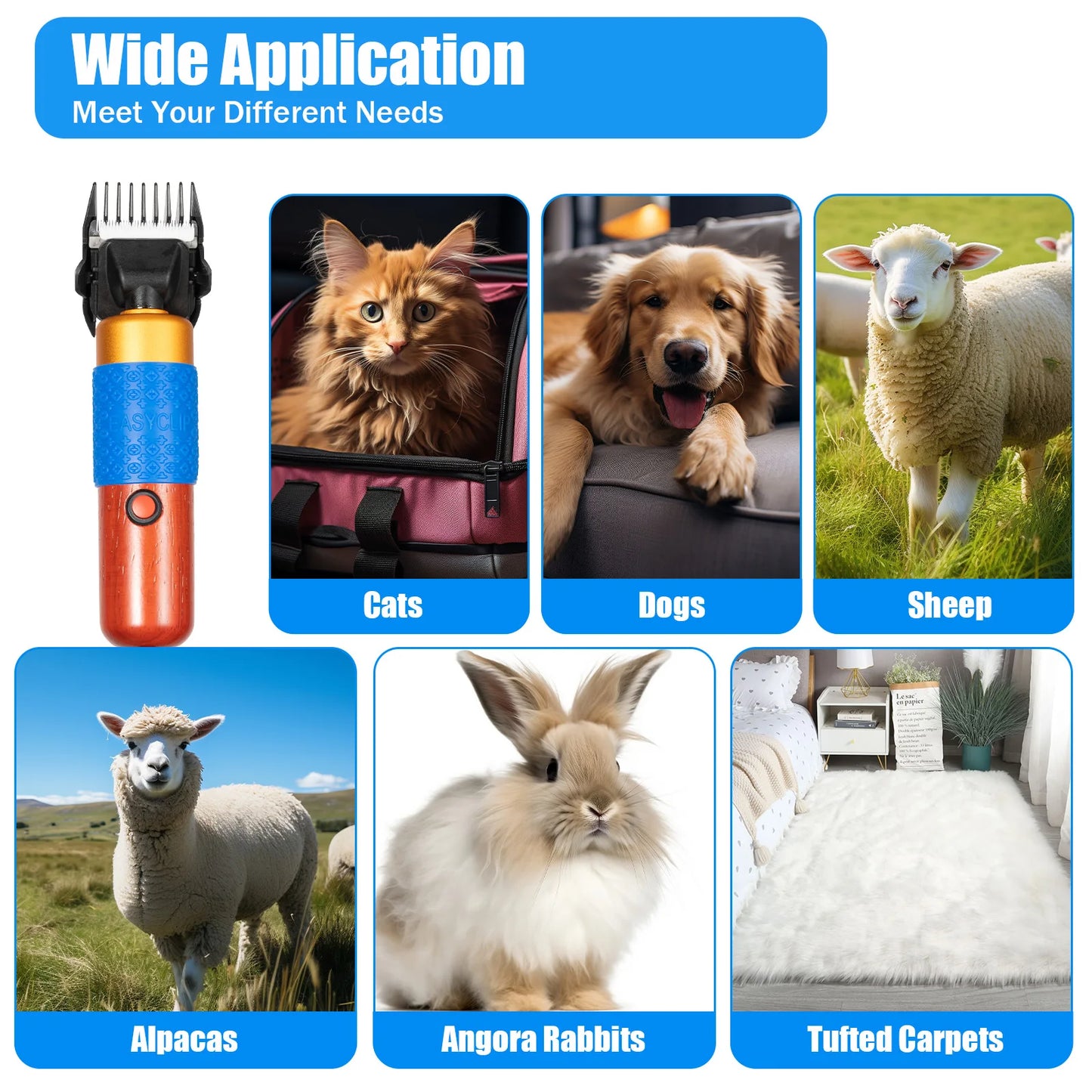 Electric Animal Clipper – Quiet 36 W AC Shearing Shaver – Wood & Aluminum Alloy – AC 100–240 V – Sheep, Goats, Dogs & Rabbits