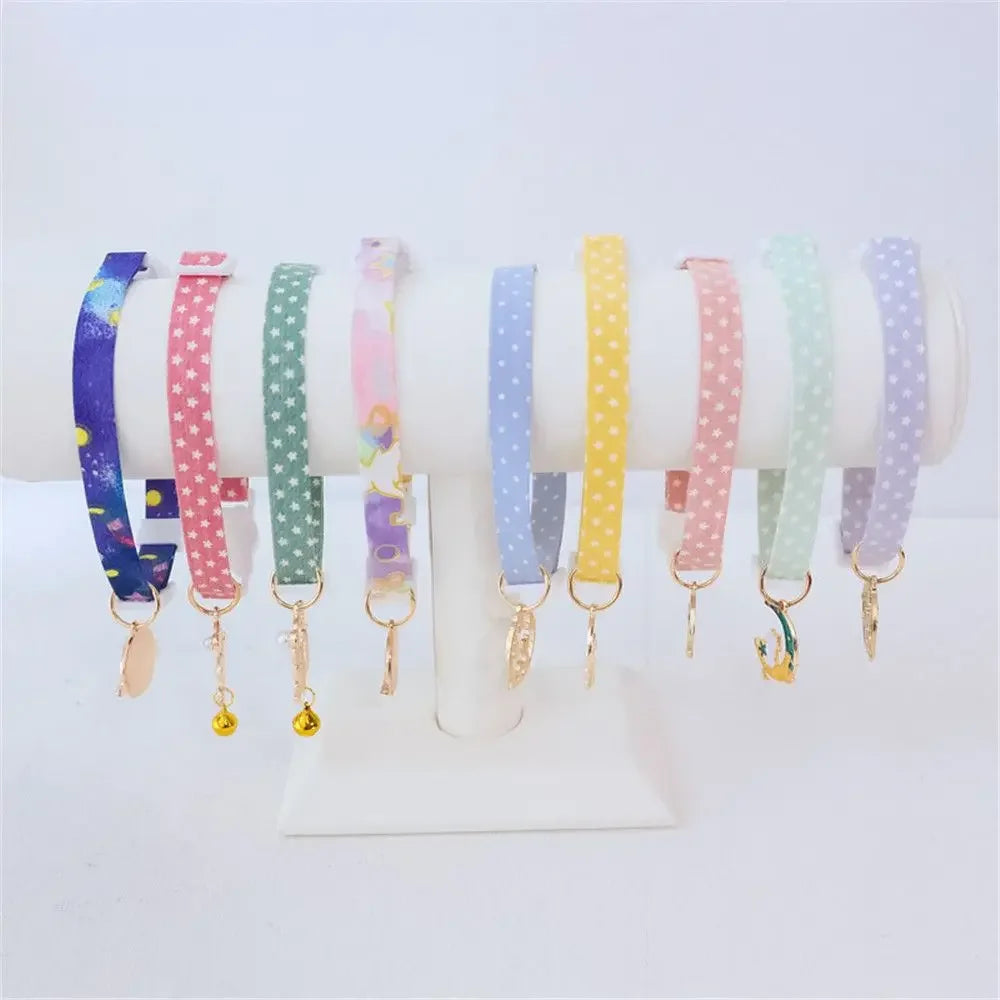Cat Safety Collar – Adjustable Cat Collar with Breakaway Protection – Jeweled Nylon Ribbon Pendant – 18–30 cm – Cats & Small Dogs