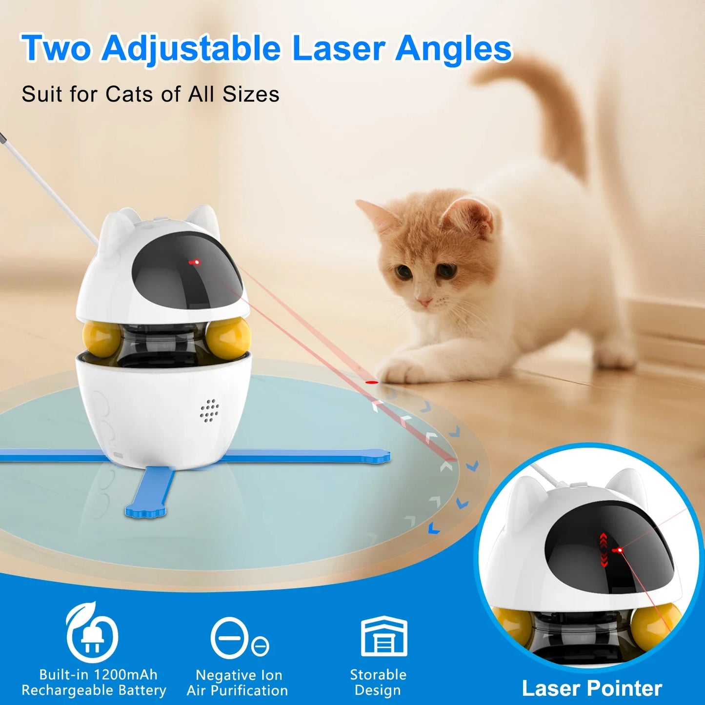 Electric Interactive Cat Toy – 4‑in‑1 Laser, Feather & Ball Play – USB Rechargeable ABS Plastic – 9.8×10×14 cm – Indoor Cats