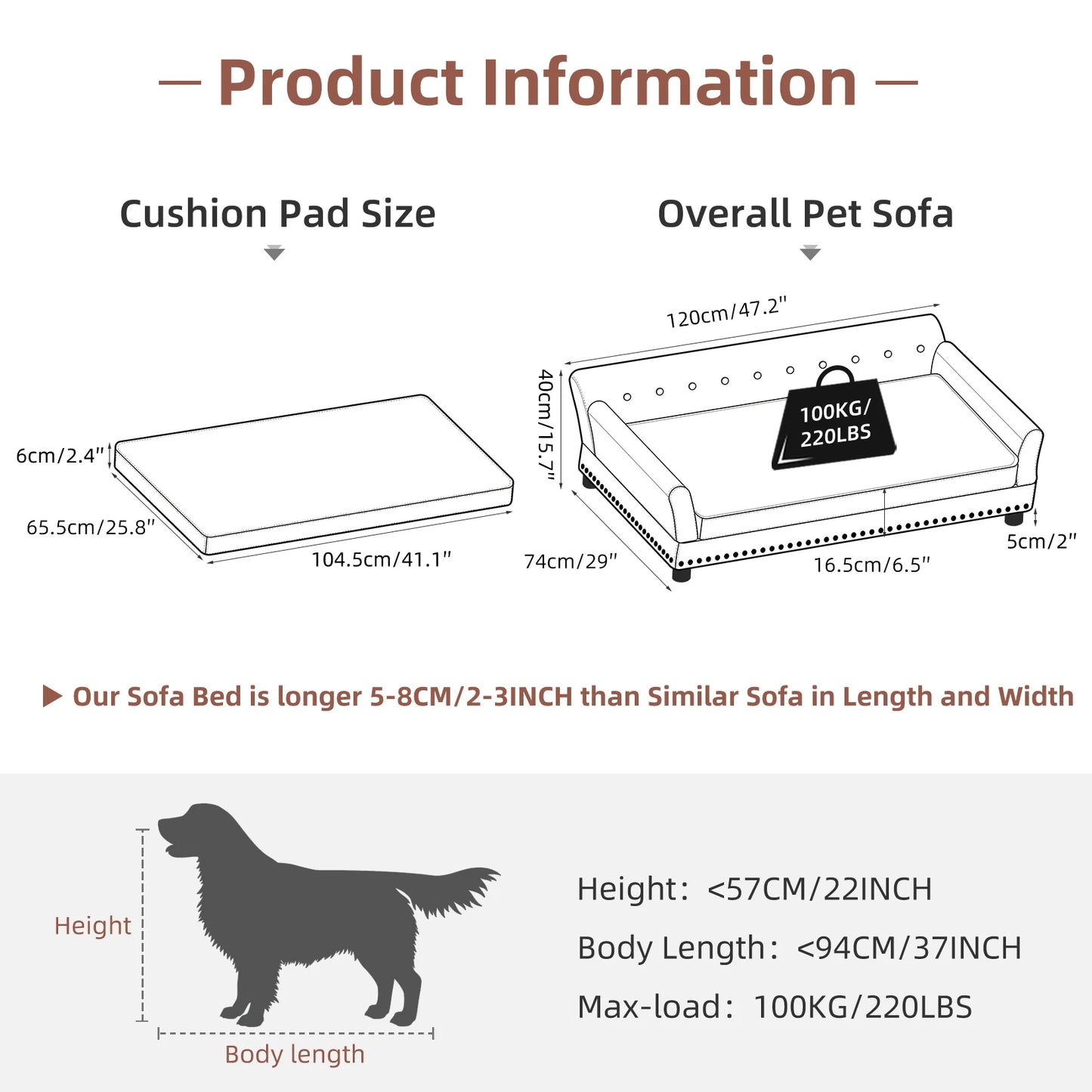 Pet Sofa Lounge Chair – Luxurious Elevated Comfort – Microfiber Leather & Eucalyptus Wood – Large/Extra Large – Dogs