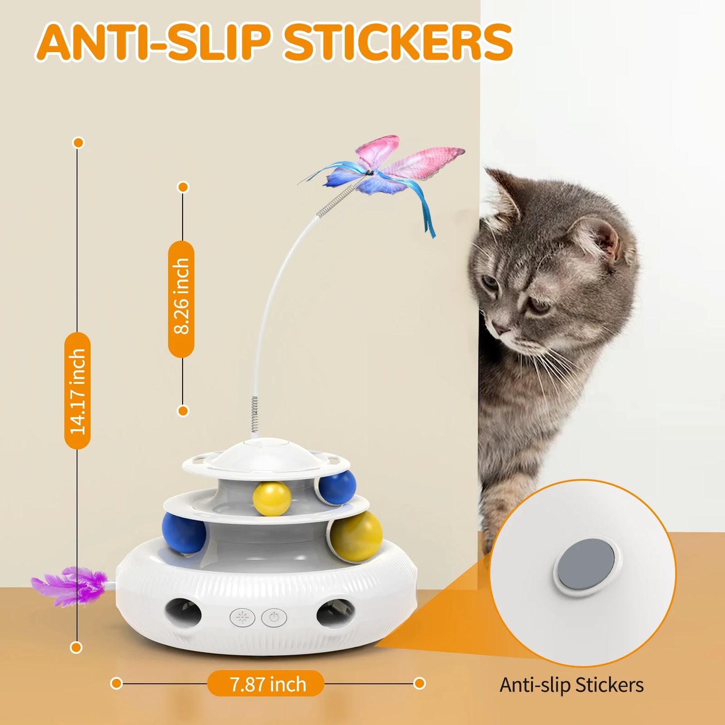 Rechargeable Interactive Cat Puzzle Toy – Automatic USB Feather Teaser & Rolling Balls – 1200 mAh Silent Motor – Indoor Cats