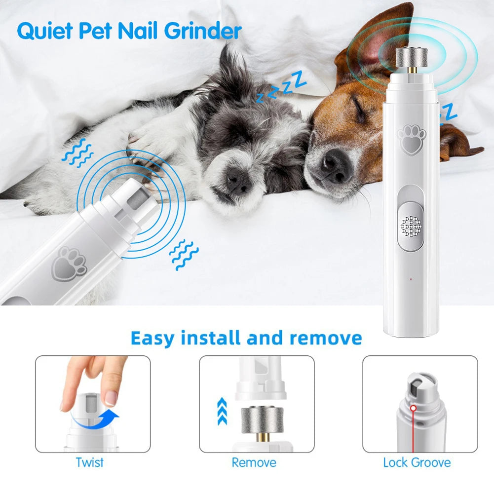 Electric Pet Nail Grinder - Painless Low‑Vibration Trimming - Diamond Polisher Wheel - 500 mAh USB Rechargeable - Cats & Dogs