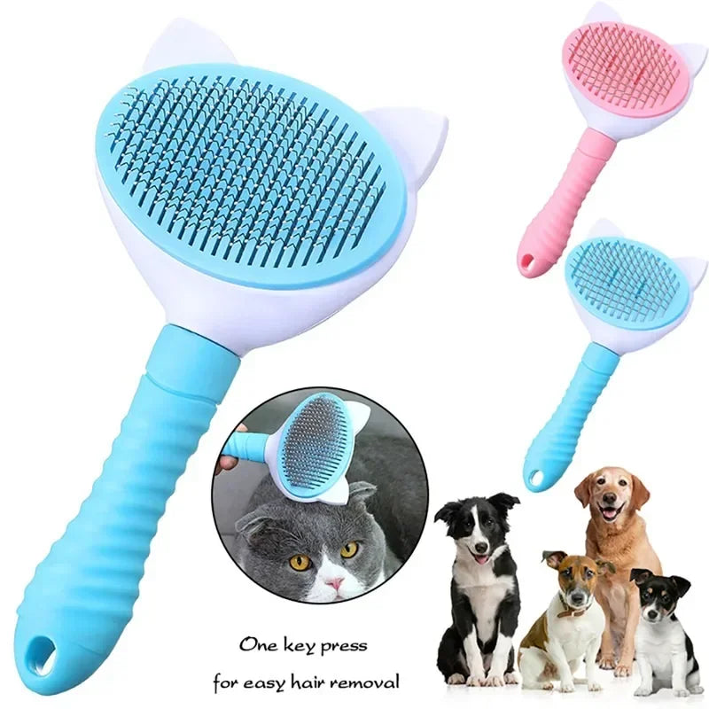 Self‑Cleaning Pet Grooming Brush – Shedding Hair Remover – Plastic Comb & Glove – Dogs & Cats