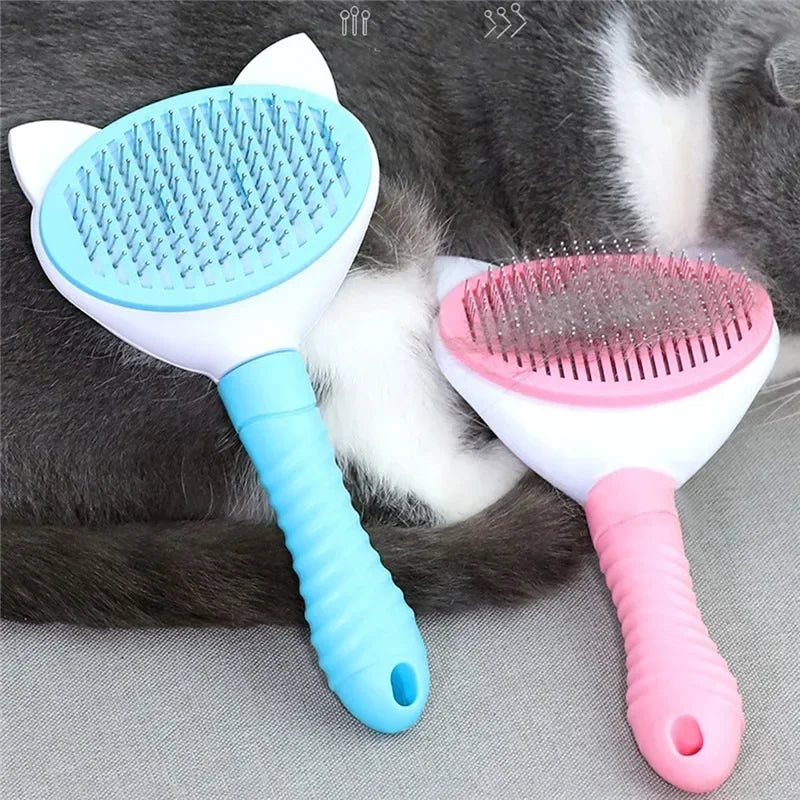 Self‑Cleaning Pet Grooming Brush – Shedding Hair Remover – Plastic Comb & Glove – Dogs & Cats