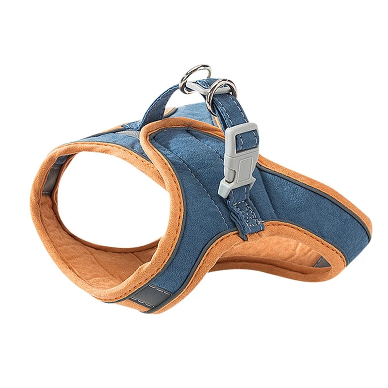 Pet Harness Leash Set – Breathable No‑Pull Reflective Safety – Soft Suede Fabric – S–3XL – Cats & Small Dogs