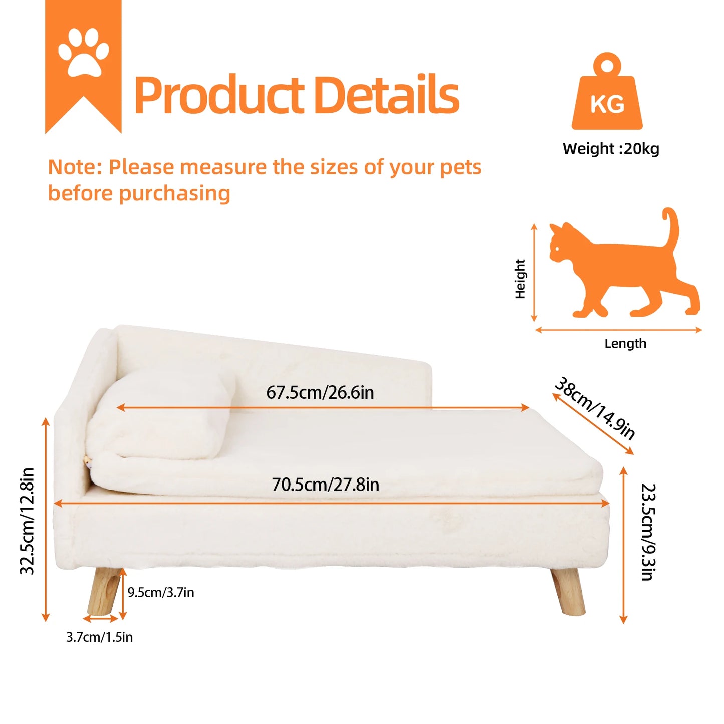 Elevated Pet Sofa Bed – Waterproof Cozy Comfort – Plush Linter Cotton & PP Filling – Small & Large – Small Dogs & Kittens