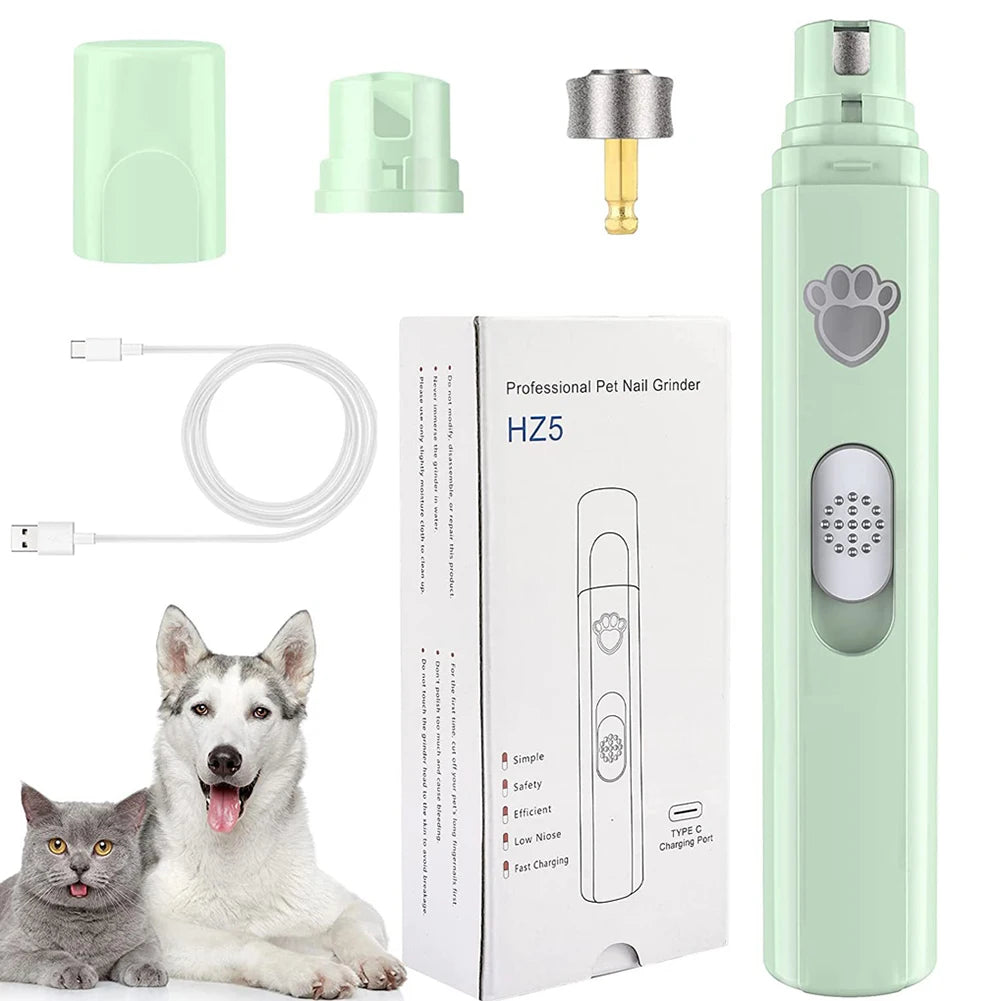 Electric Pet Nail Grinder - Painless Low‑Vibration Trimming - Diamond Polisher Wheel - 500 mAh USB Rechargeable - Cats & Dogs
